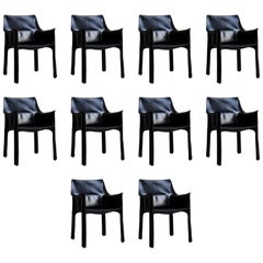 10 Sillones CAB 413 de Mario Bellini en cuero negro para Cassina, años 80 Italia