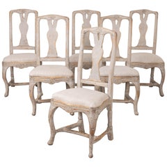 Antique 18th c. Swedish Rococo Period Painted Dining Chairs with Slip Seats