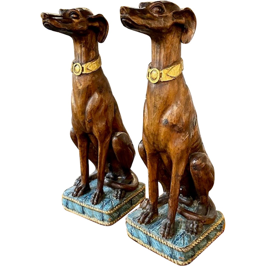 Pair of Italian Carved Walnut Whippets For Sale