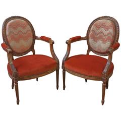 Pair of French Louis XVI Style Round Back Open Arm Chairs 5