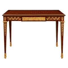 Antique French 19th Century Louis XVI St. Mahogany, Kingwood And Ormolu Center Table