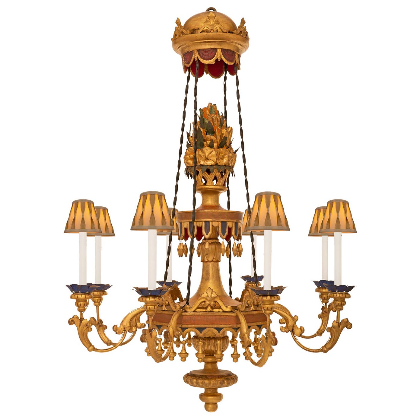 Lustre toscan du 19ème siècle d'époque Charles X, patiné et doré