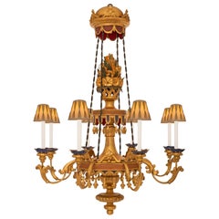 Antique Tuscan 19th Century Charles X Period Patinated & Giltwood Chandelier