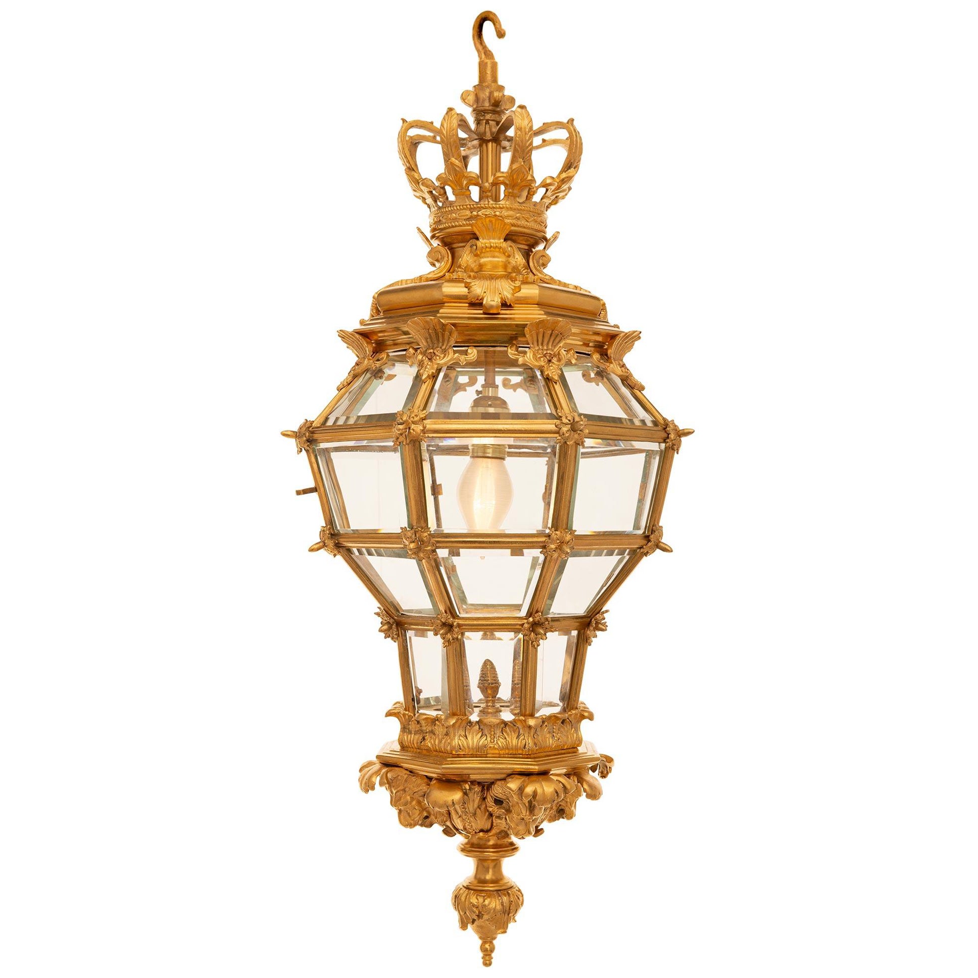 French 19th Century Louis XVI St. Ormolu And Crystal Lantern For Sale