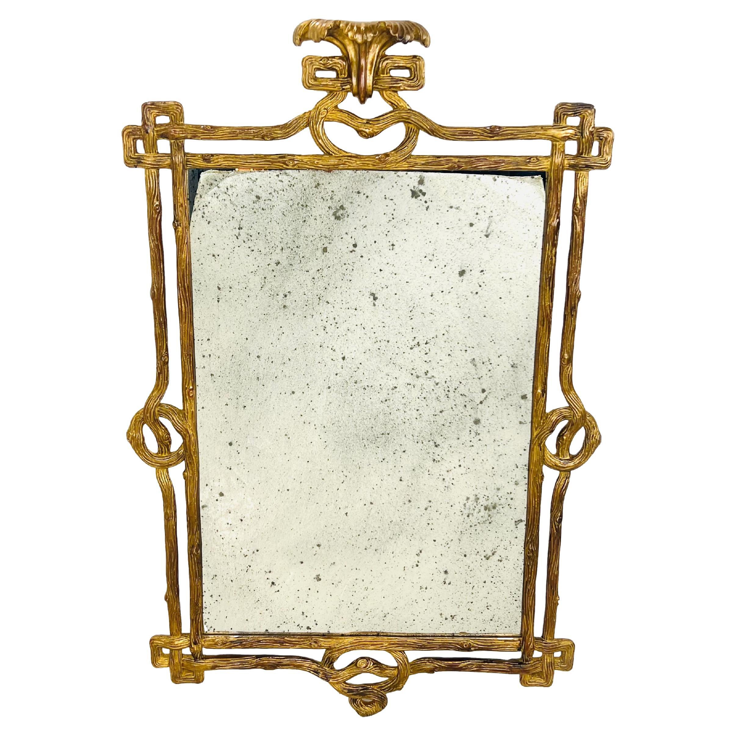 Italian Giltwood Carved Branch Frame Antiqued Mirror For Sale