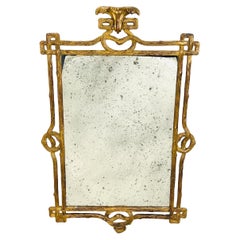 Used Italian Giltwood Carved Branch Frame Antiqued Mirror