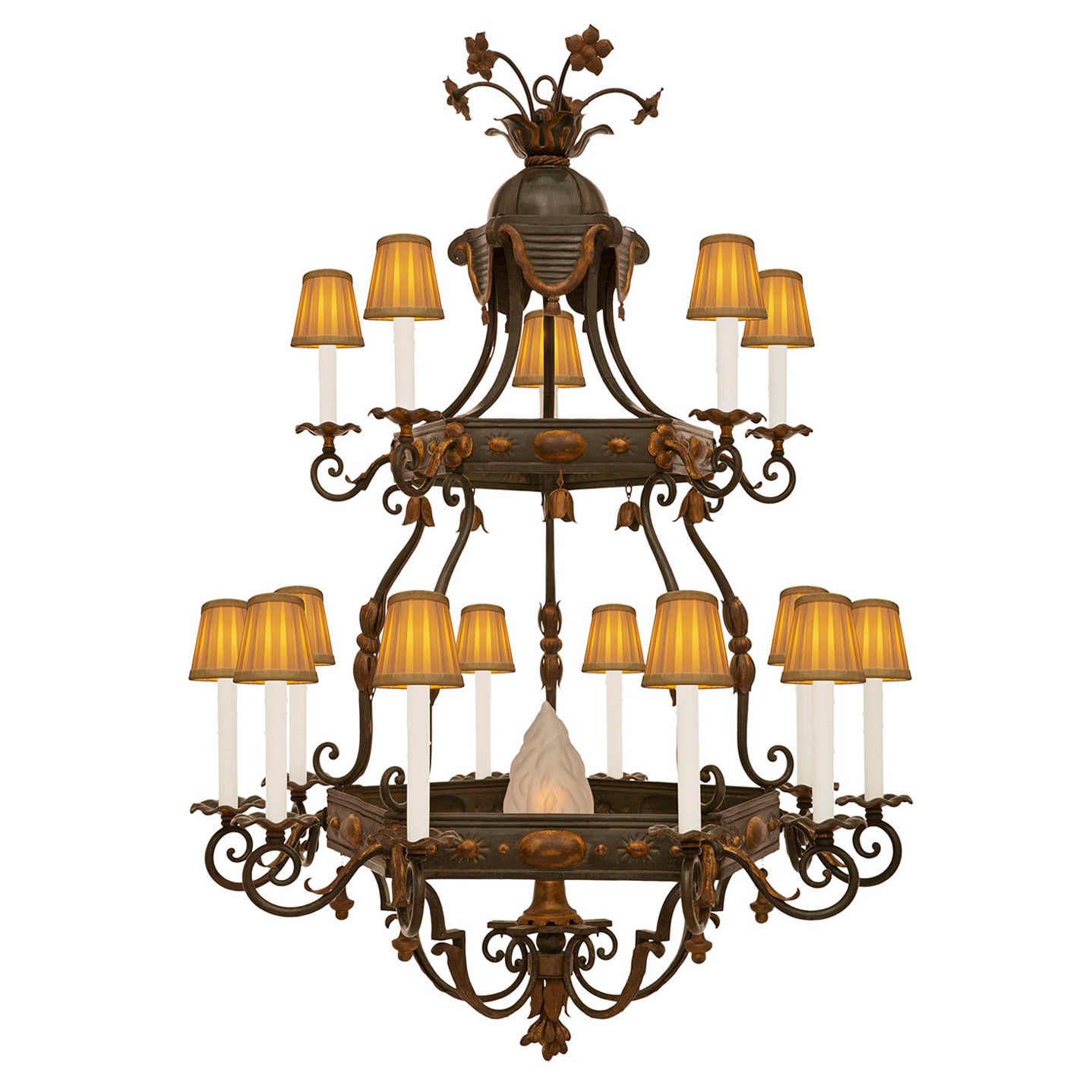 French 19th Century Renaissance St. Bronze, Metal & Wrought Iron Chandelier For Sale