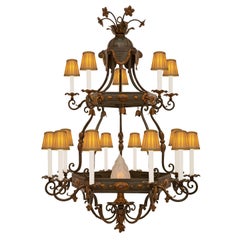 Antique French 19th Century Renaissance St. Bronze, Metal & Wrought Iron Chandelier