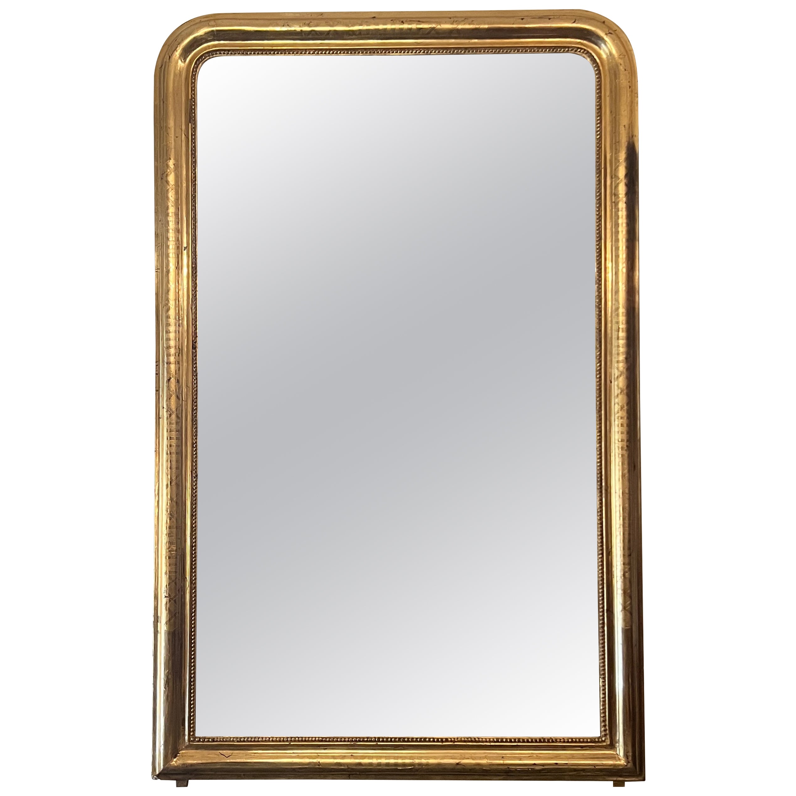 Antique French Louis Philippe Gold Leaf Mirror, Circa 1880.