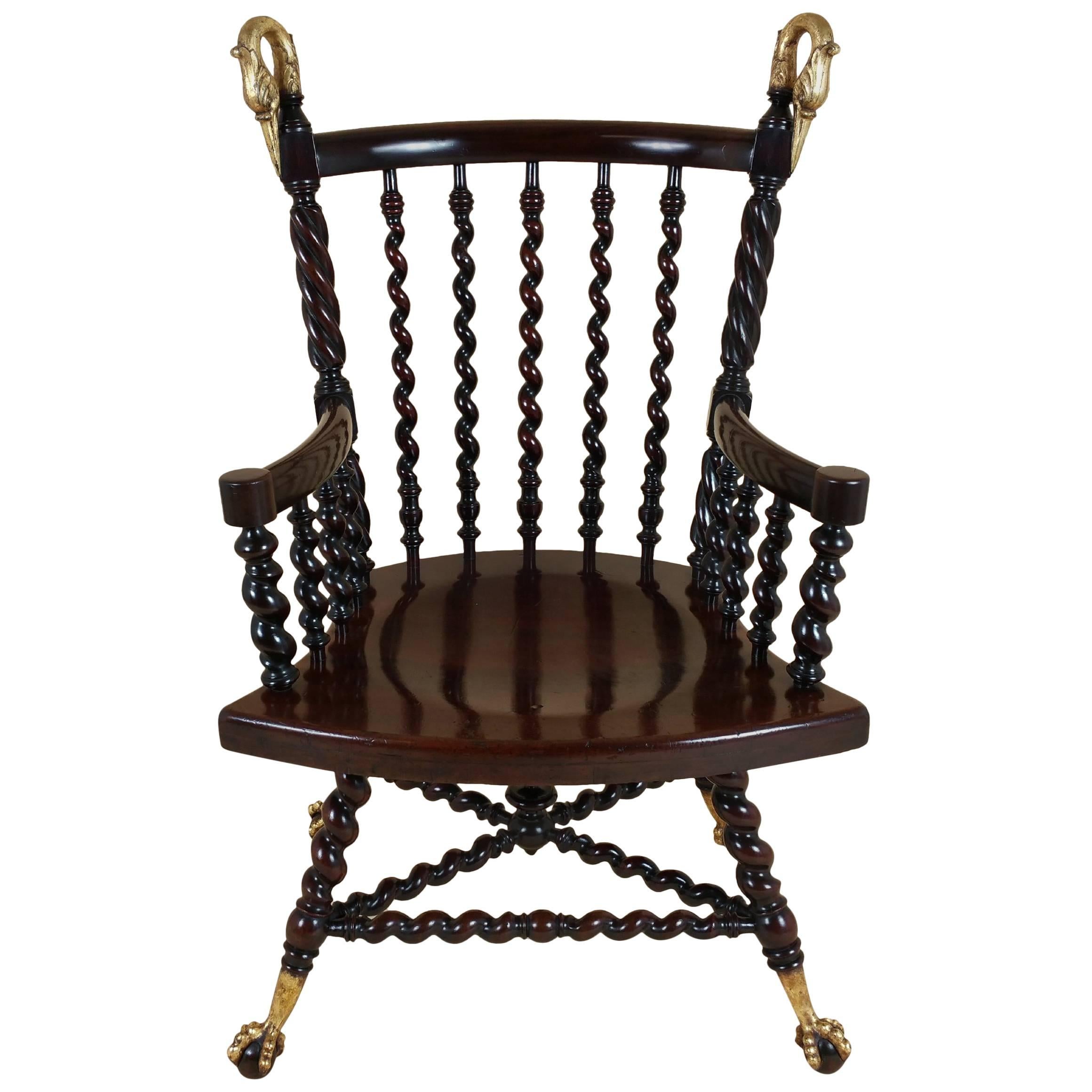 19th Century American Mahogany Armchair with Barley Twist Supports