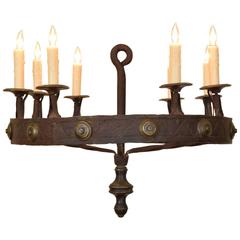 Italian Baroque Wrought Iron and Bronze Eight-Light Chandelier, 18th Century Italian Baroque Wrought Iron and Bronze Eight-Light Chandelier, 18th Century