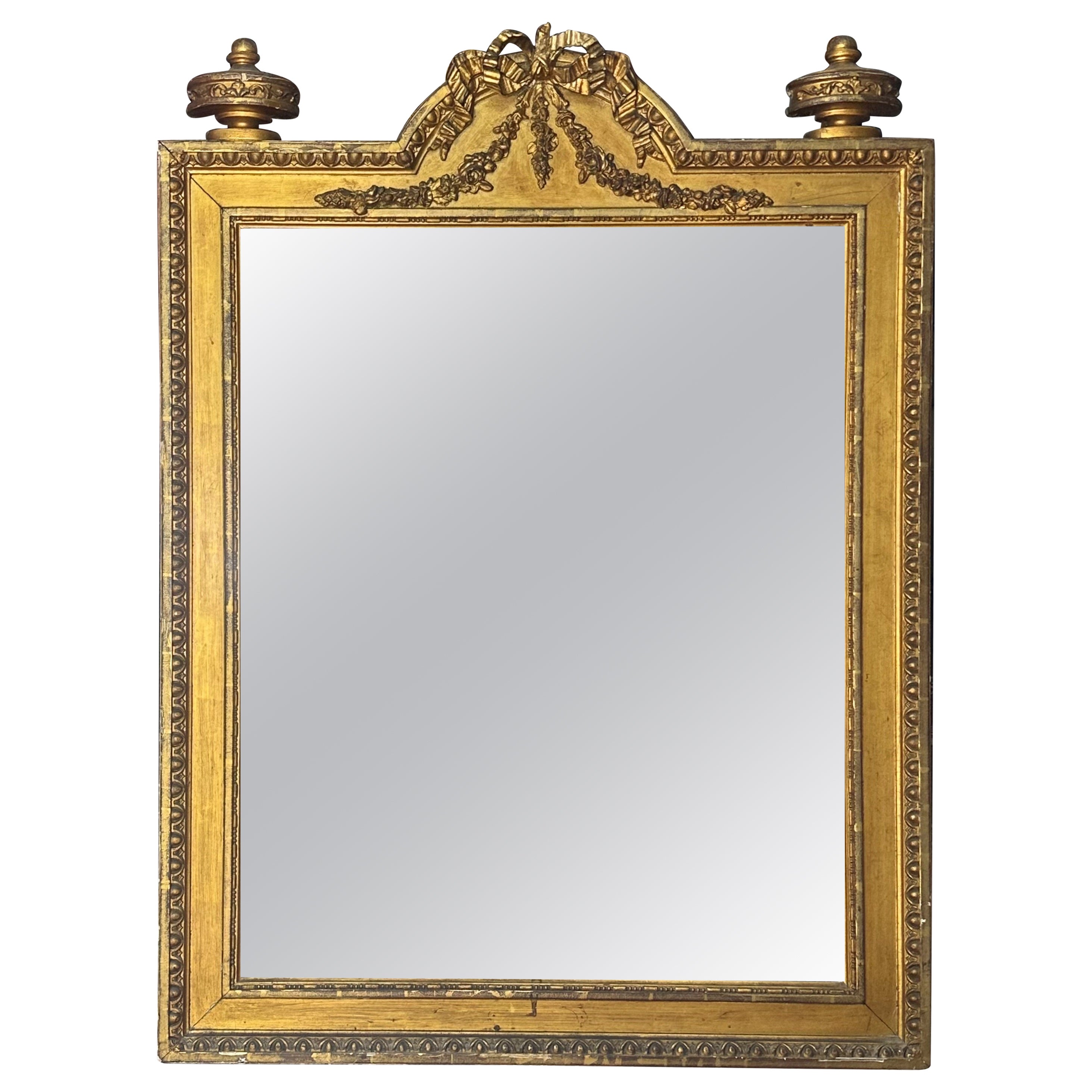 French 19th Century Louis XVI Style Large Gilded Wall Mirror For Sale