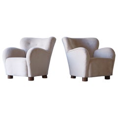 Pair of Lounge Armchairs, Upholstered in Pure Alpaca