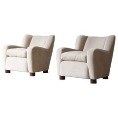 Paar Sessel, gepolstert mit reinem elfenbeinfarbenem Alpaka