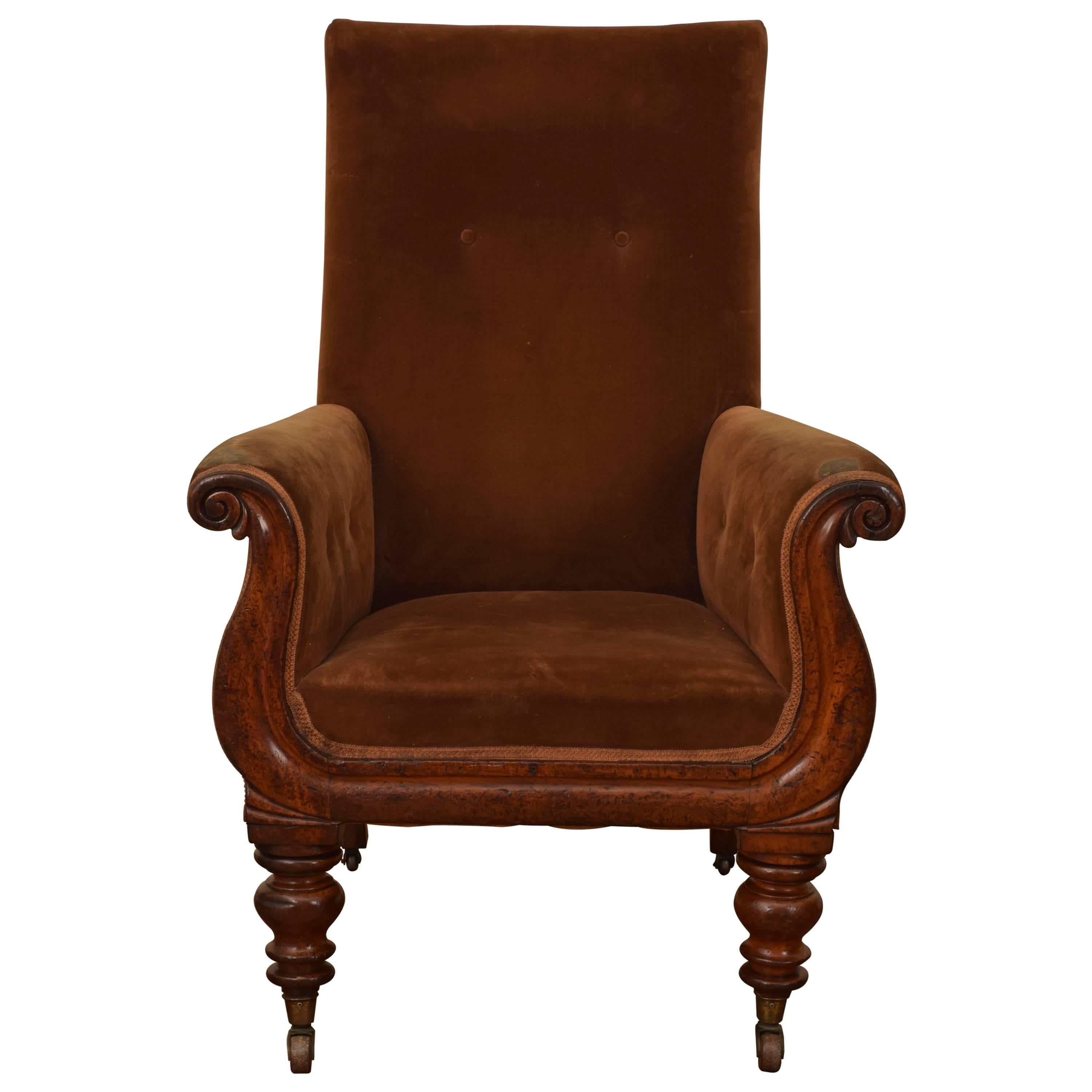 William IV Walnut Upholstered Armchair, England, circa 1835-1840