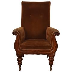 Antique William IV Walnut Upholstered Armchair, England, circa 1835-1840