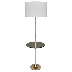 Lampadaire Laurel moderne du milieu du siècle dernier, tulipe laiton et verre fumé, années 1960