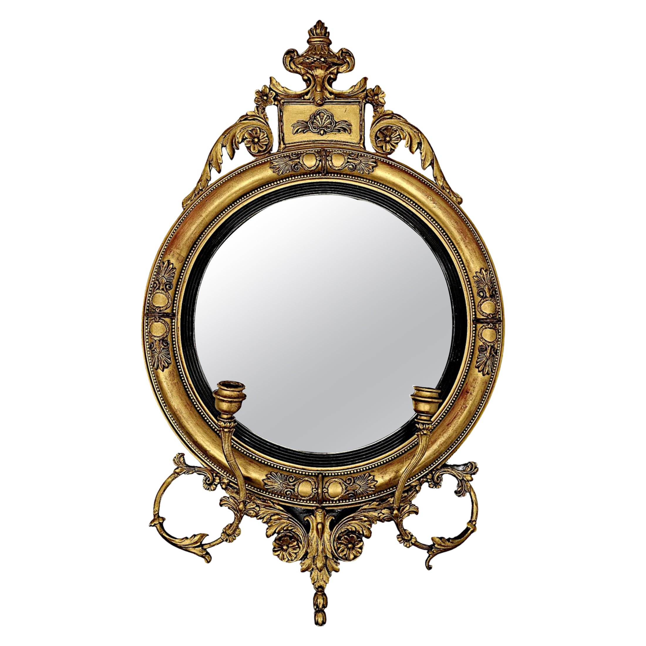  Très rare et beau miroir de hall ou d'embarcadère en bois doré du 19e siècle