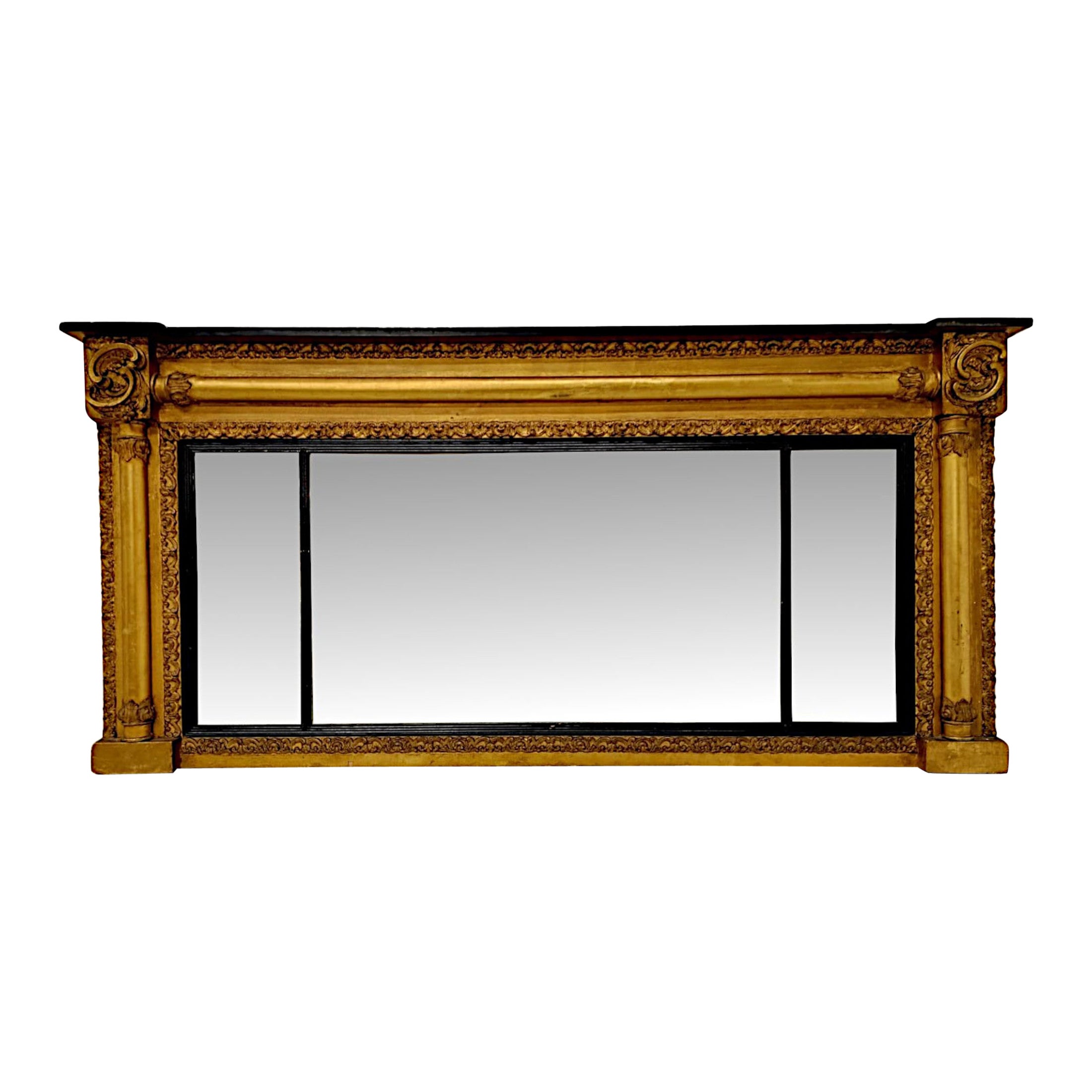 A Stunning Unusual 19th Century Giltwood Tryptch Overmantel Mirror