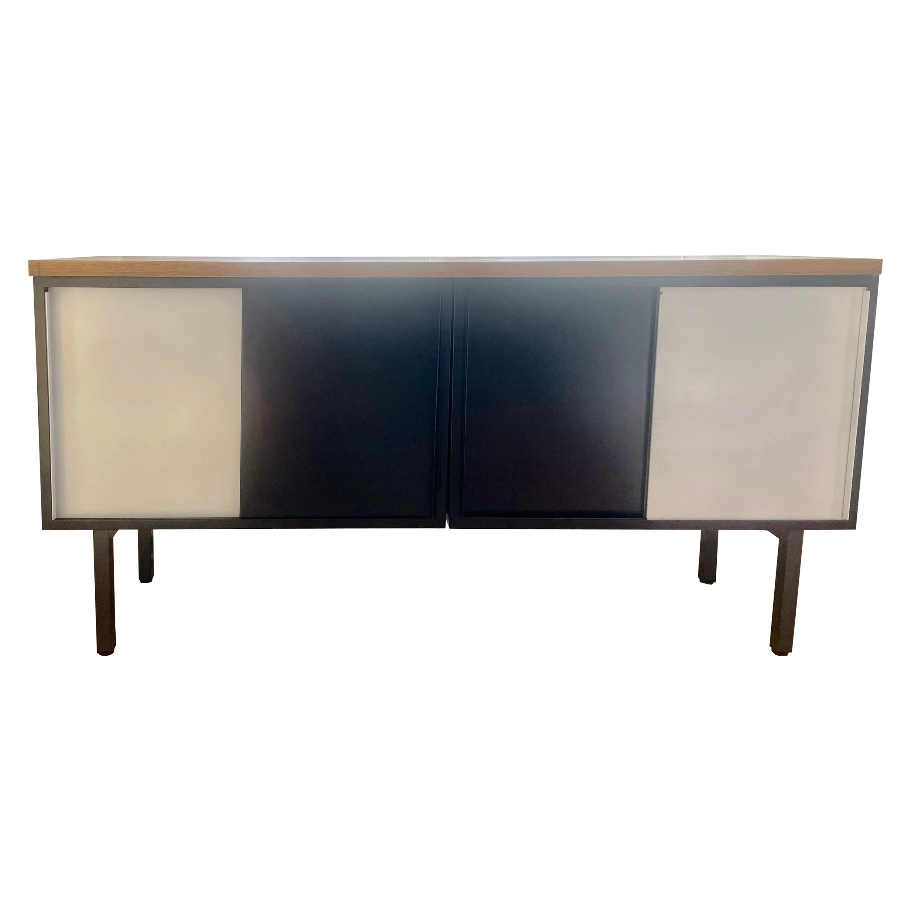 Black and White Metal and Wood Top Four Doors Sideboard by Pastoe, Netherlands. For Sale
