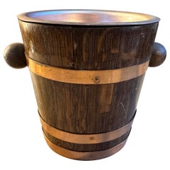 Retro 1950s Mid-Century Modern Oak and Copper French Ice Bucket
