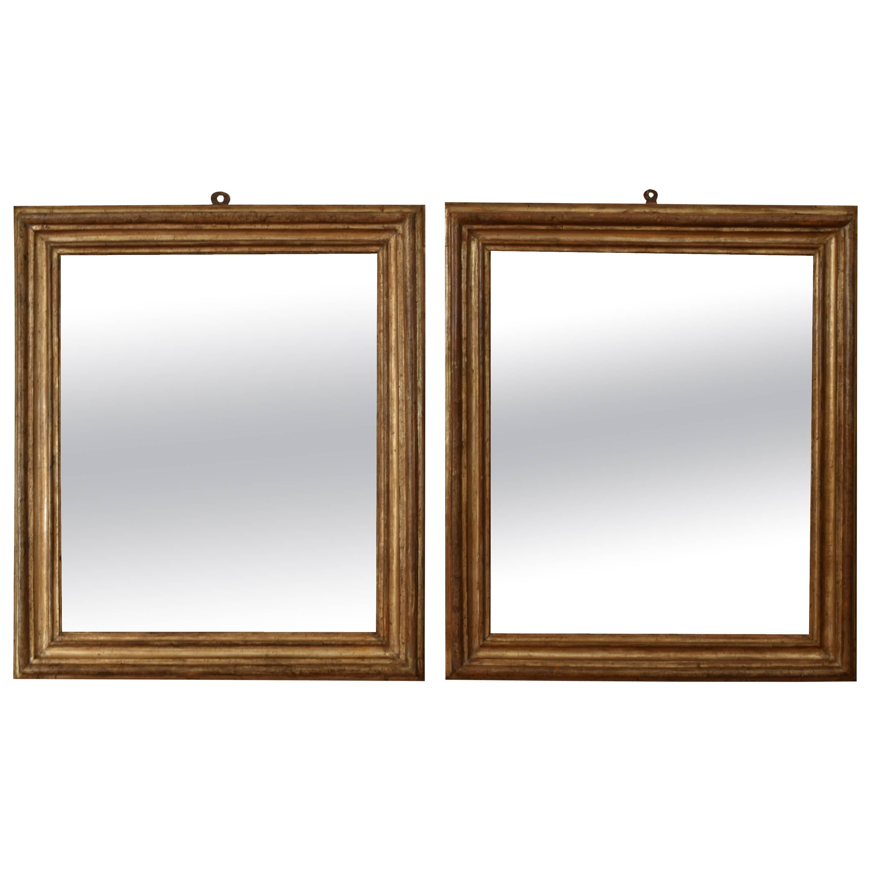 Pair of Italian Late Baroque Silvered Giltwood Frames as Mirrors