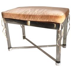  In the Manner of Karl Springer Polished Chrome and Glass X-Base Bench