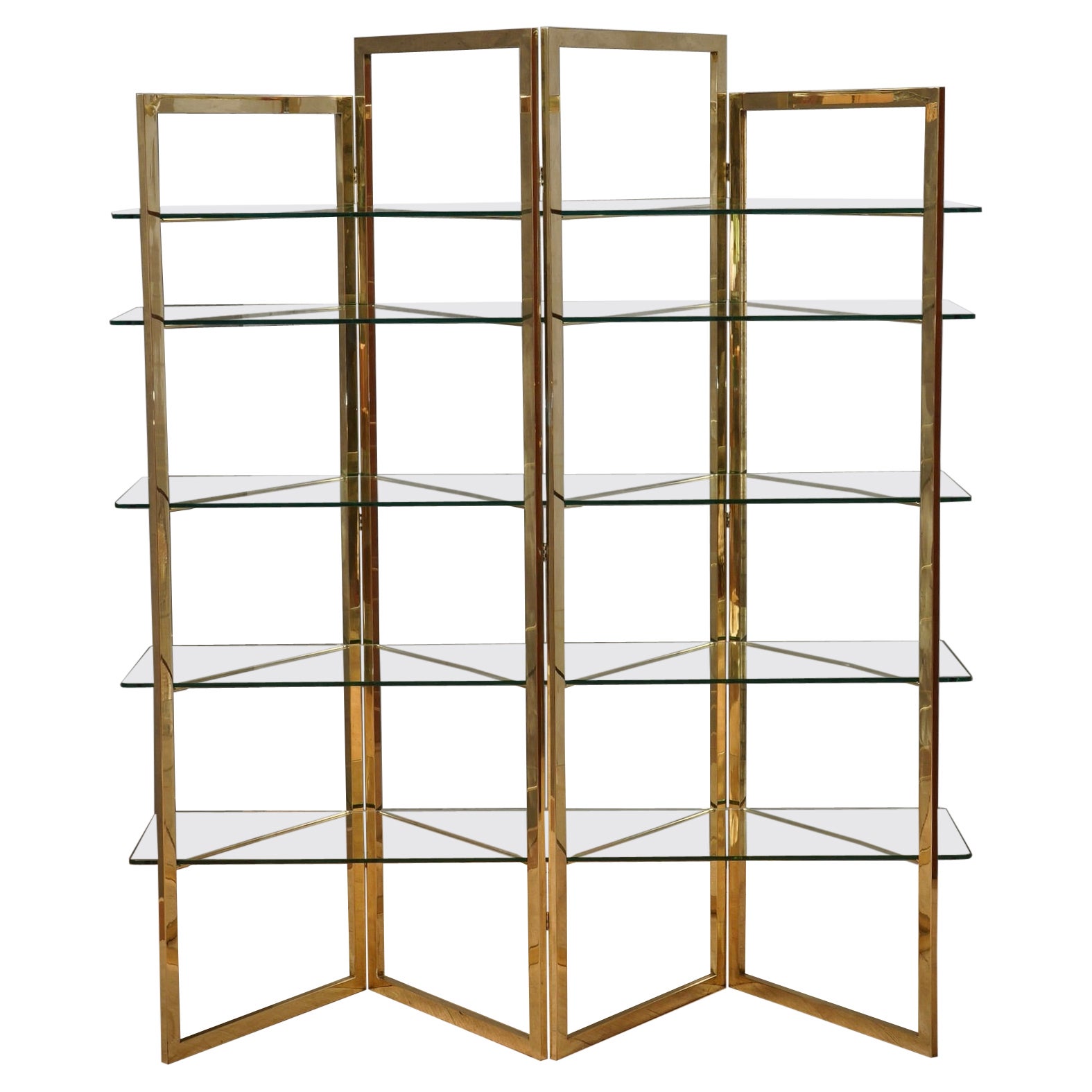 Sandro Petti Made in Italy Brass and Glass Bookcase/Vitrines, 1970 For Sale