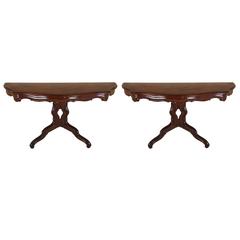 Pair of Mid-19th Century Danish Figured Mahogany Shaped Console Tables