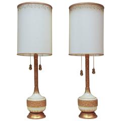 Tall Pair of Hollywood Regency Plaster and Gilt Lamps, United States, circa 1950