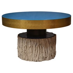 Round Brass and Colored Glass Italian Extensible Center Dinning Table, 2000
