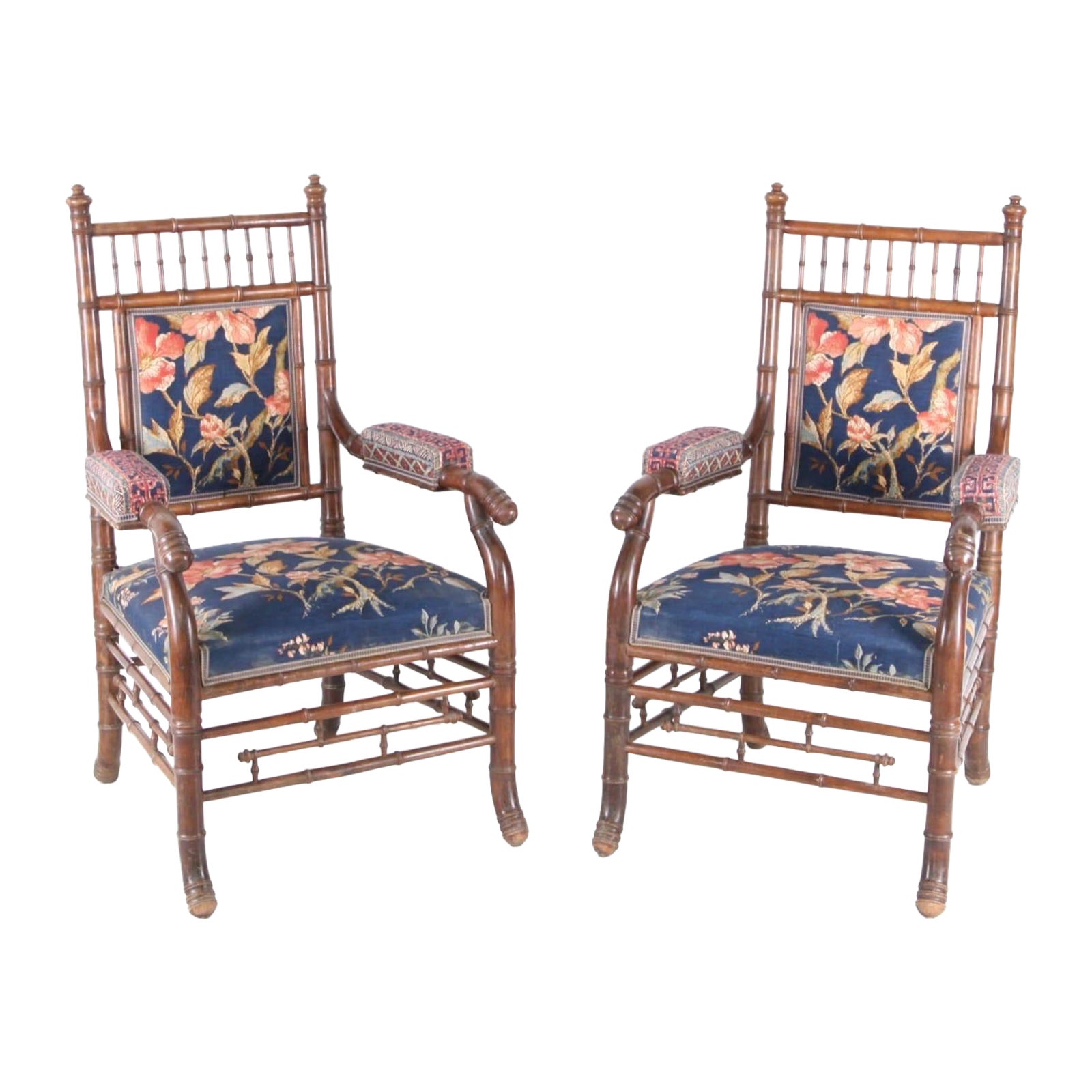 Pair of faux bamboo XIX th century armchairs  For Sale