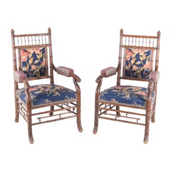 Antique Pair of faux bamboo XIX th century armchairs 