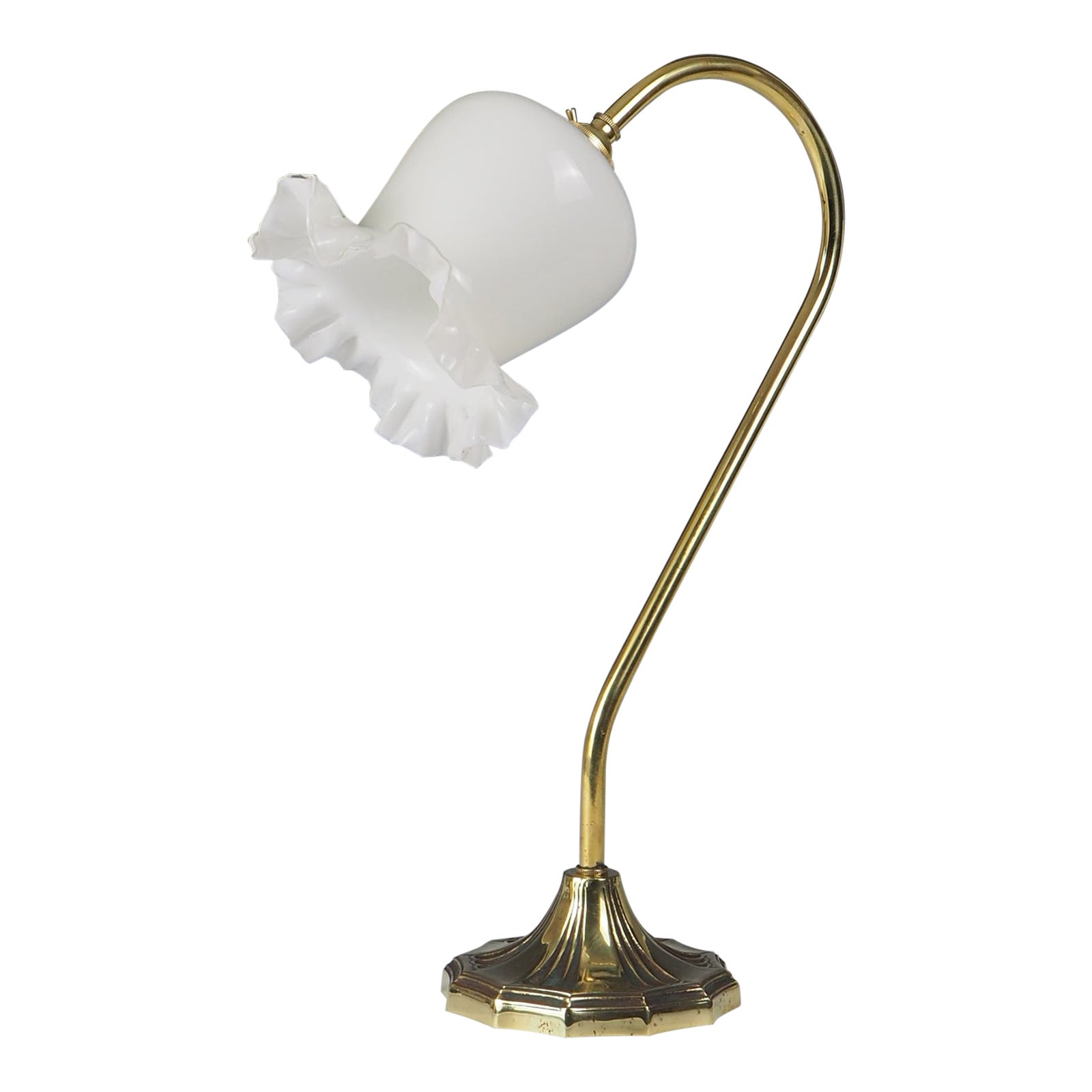 Elegant Art Nouveau Swan Neck Table Lamp with Shade For Sale