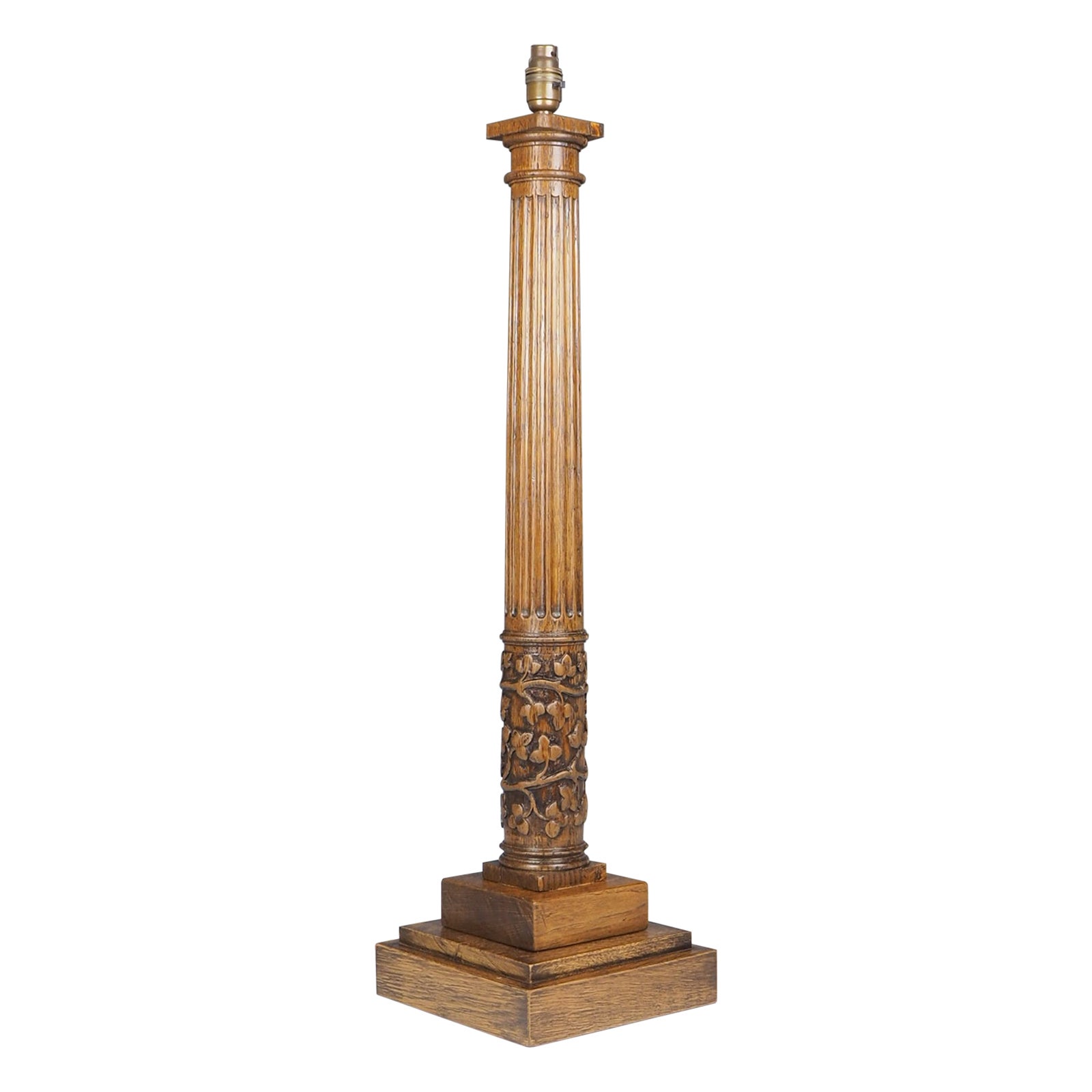 Antique Tall Oak Corinthian Table Lamp For Sale