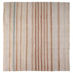 Retro Mid-20th Century Striped Indian Dhurrie Cotton Rug