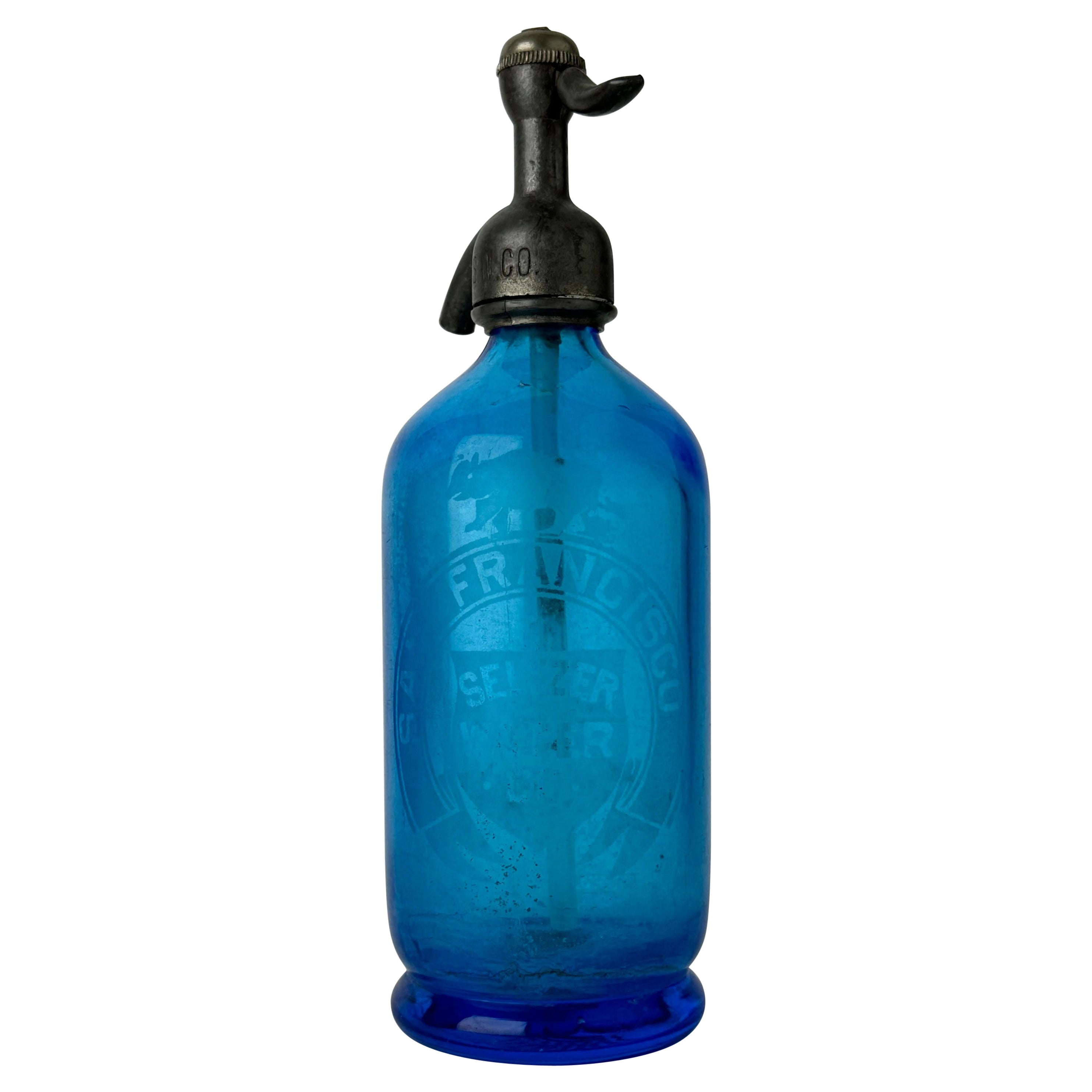Antique San Francisco Seltzer Water Co. Blue Glass Seltzer Bottle  For Sale