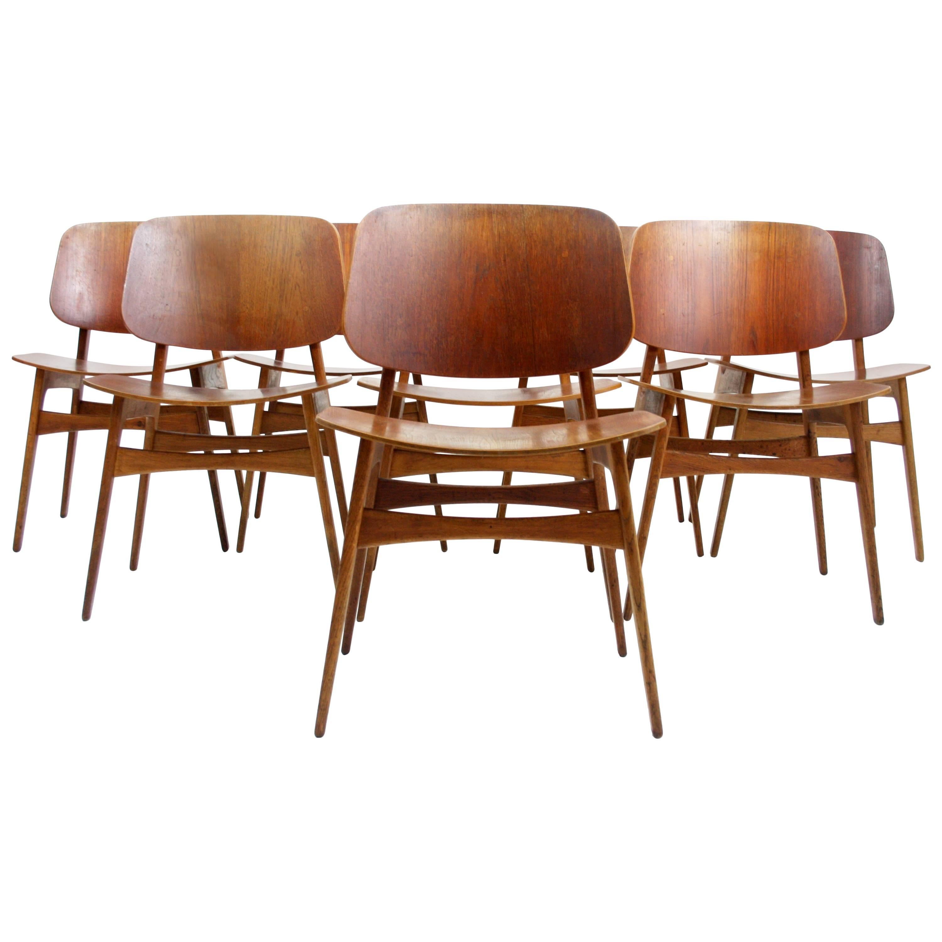 Set of Eight Danish Teak and Oak Dining Chairs by Borge Mogensen