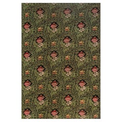 Tapis en laine du 19e siècle à motifs floraux verts, noirs et roses