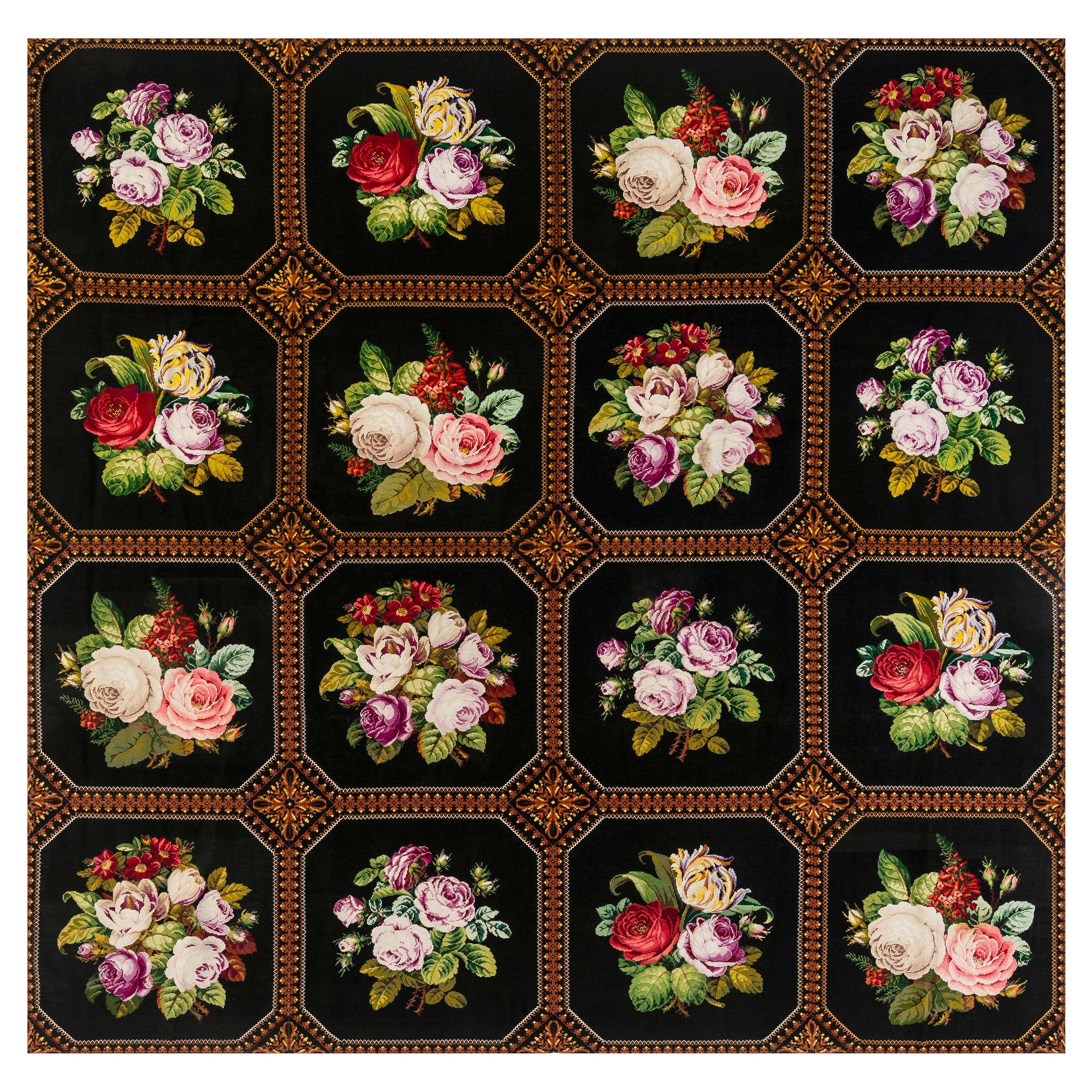 Tapis à l'aiguille floral du milieu du 20e siècle en vente