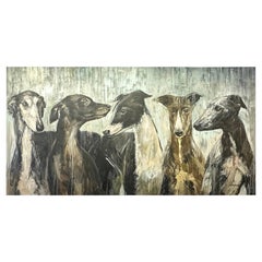 Galgos / Greyhounds Impressionnante peinture de 10 pieds de long par Eric Alfaro