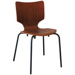 Vintage Danish Teak Bent Ply Wood on Matte Black Metal Legs