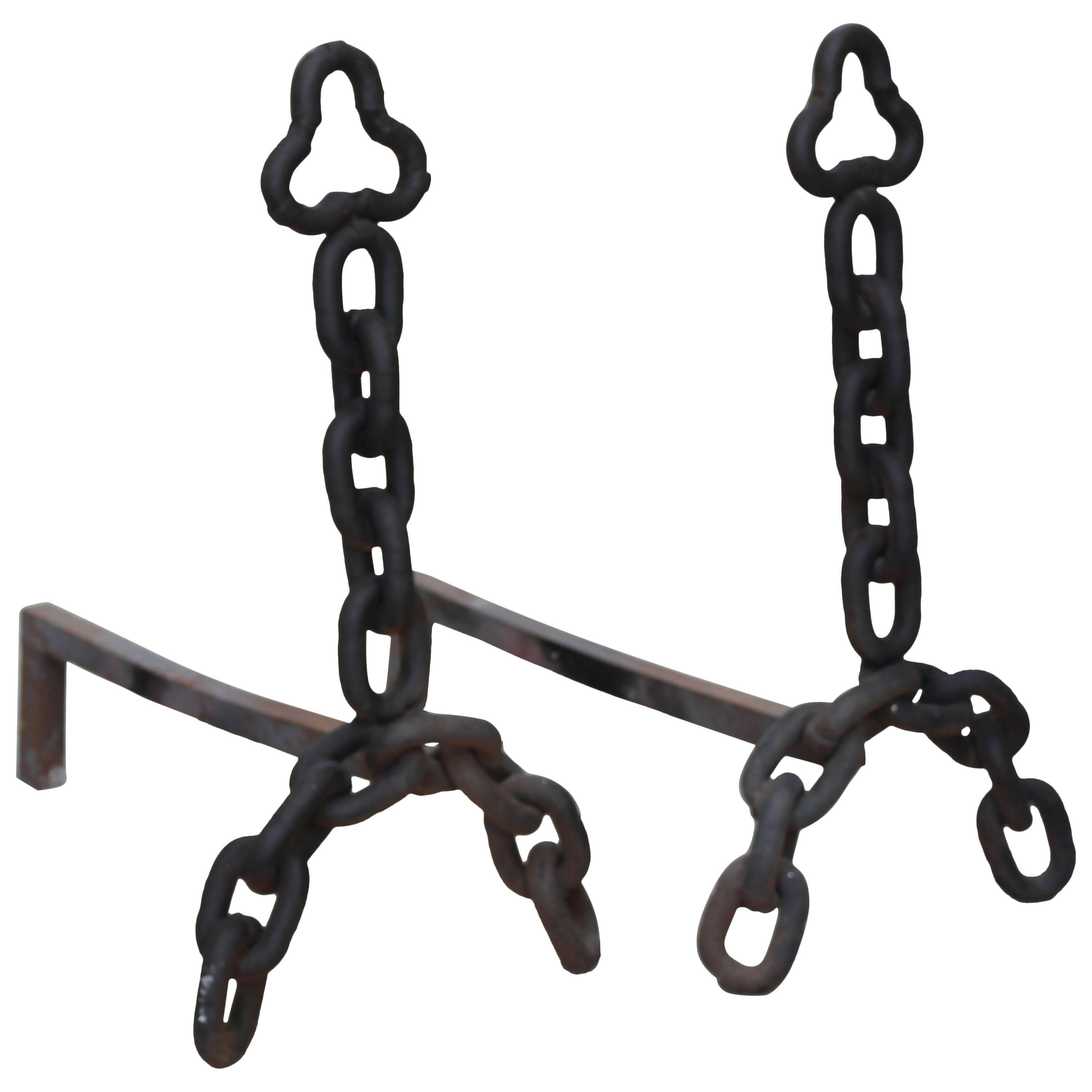 Unusual Hand-Wrought Iron Andirons For Sale