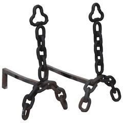 Unusual Hand-Wrought Iron Andirons