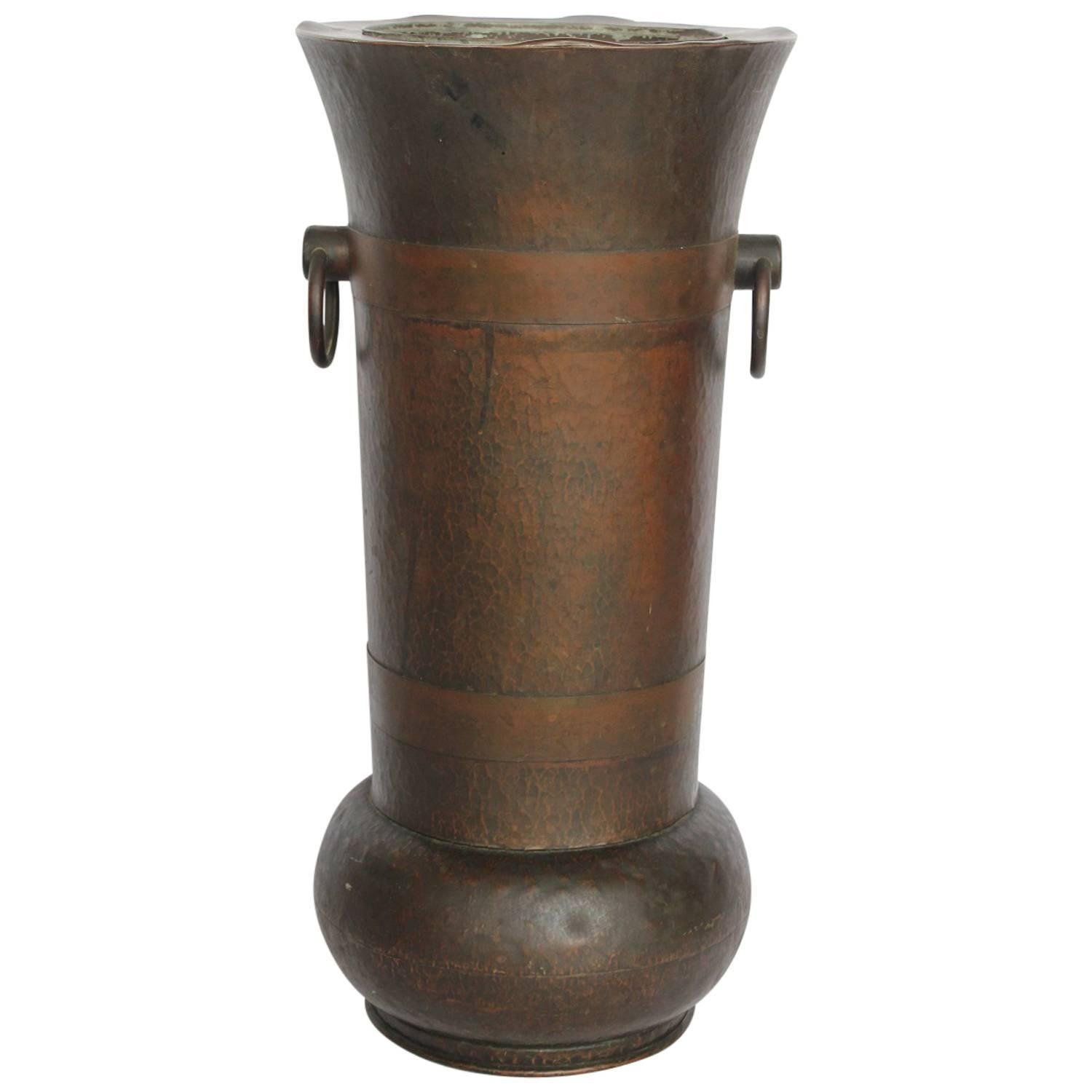 Large Antique American Hand-Hammered Copper Umbrella Stand For Sale
