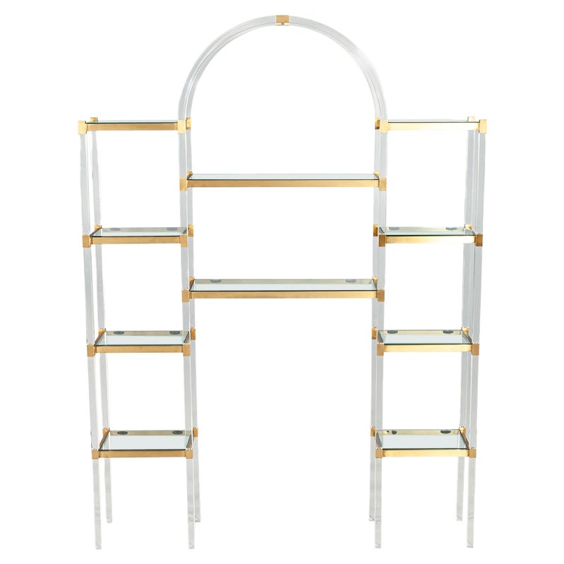 Mid-Century Modern Lucite and Brass Wall Unit Etagere by Charles Hollis Jones