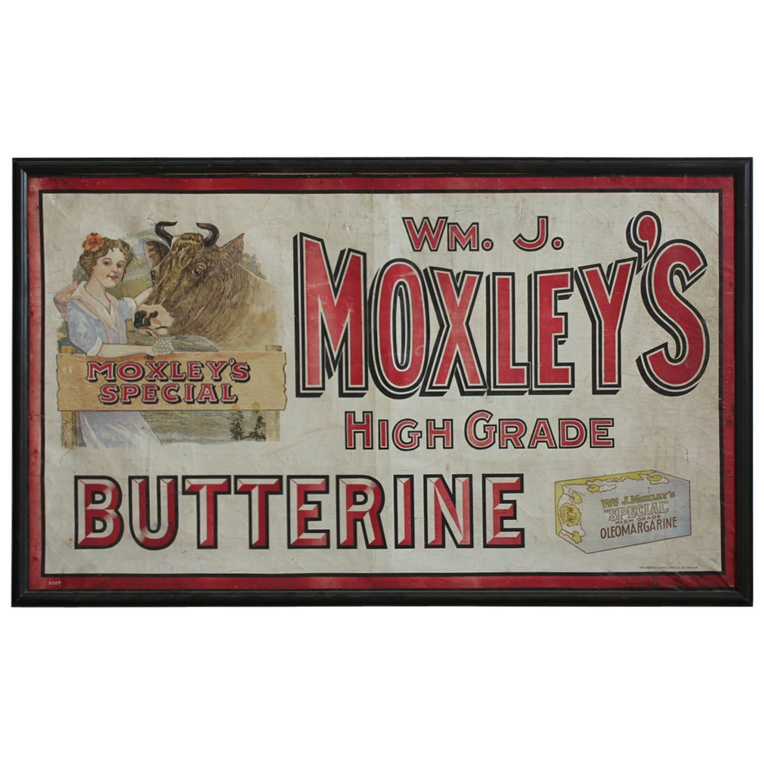 1900s Advertising Moxley's Butter Canvas Sign