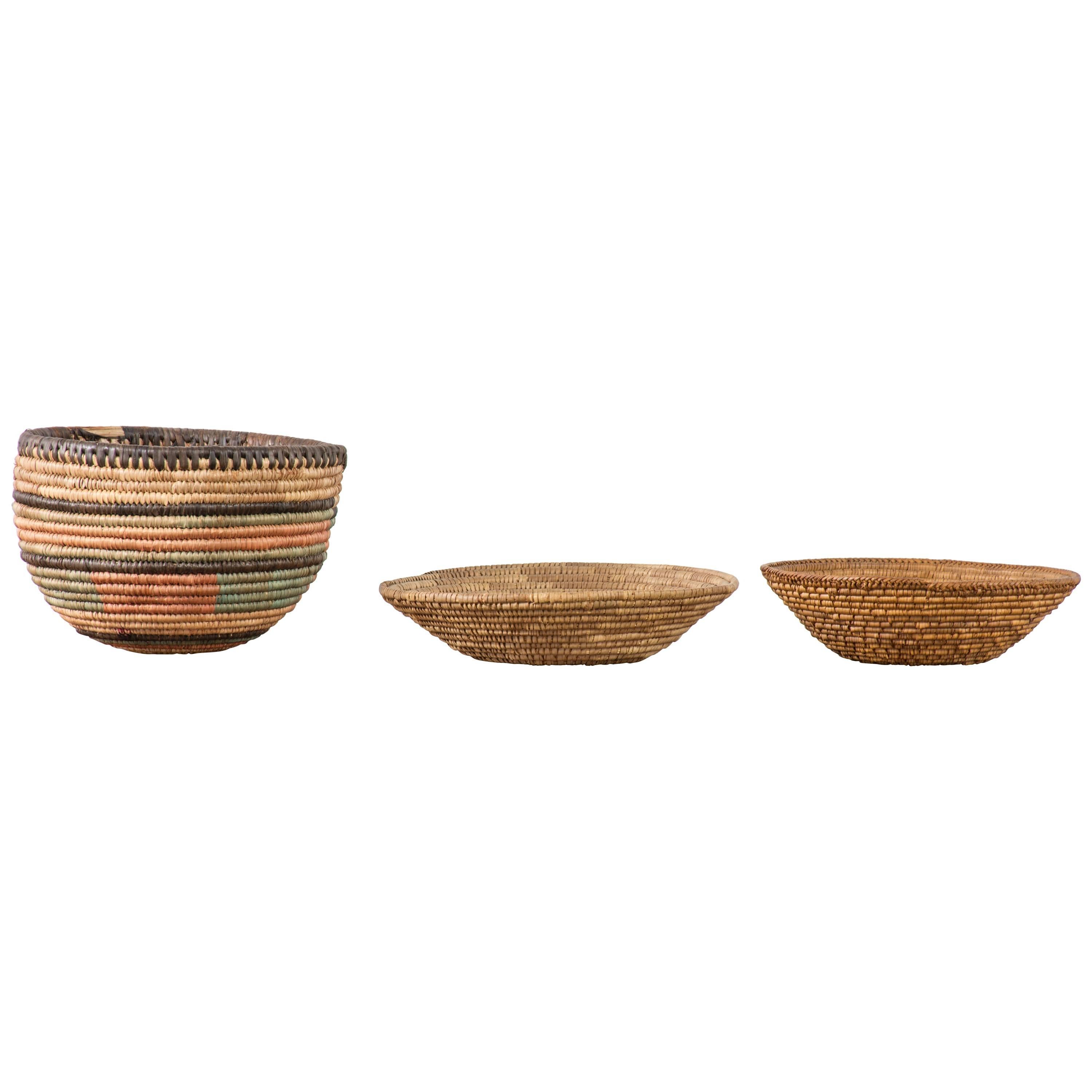 Set of Three Native American Baskets For Sale