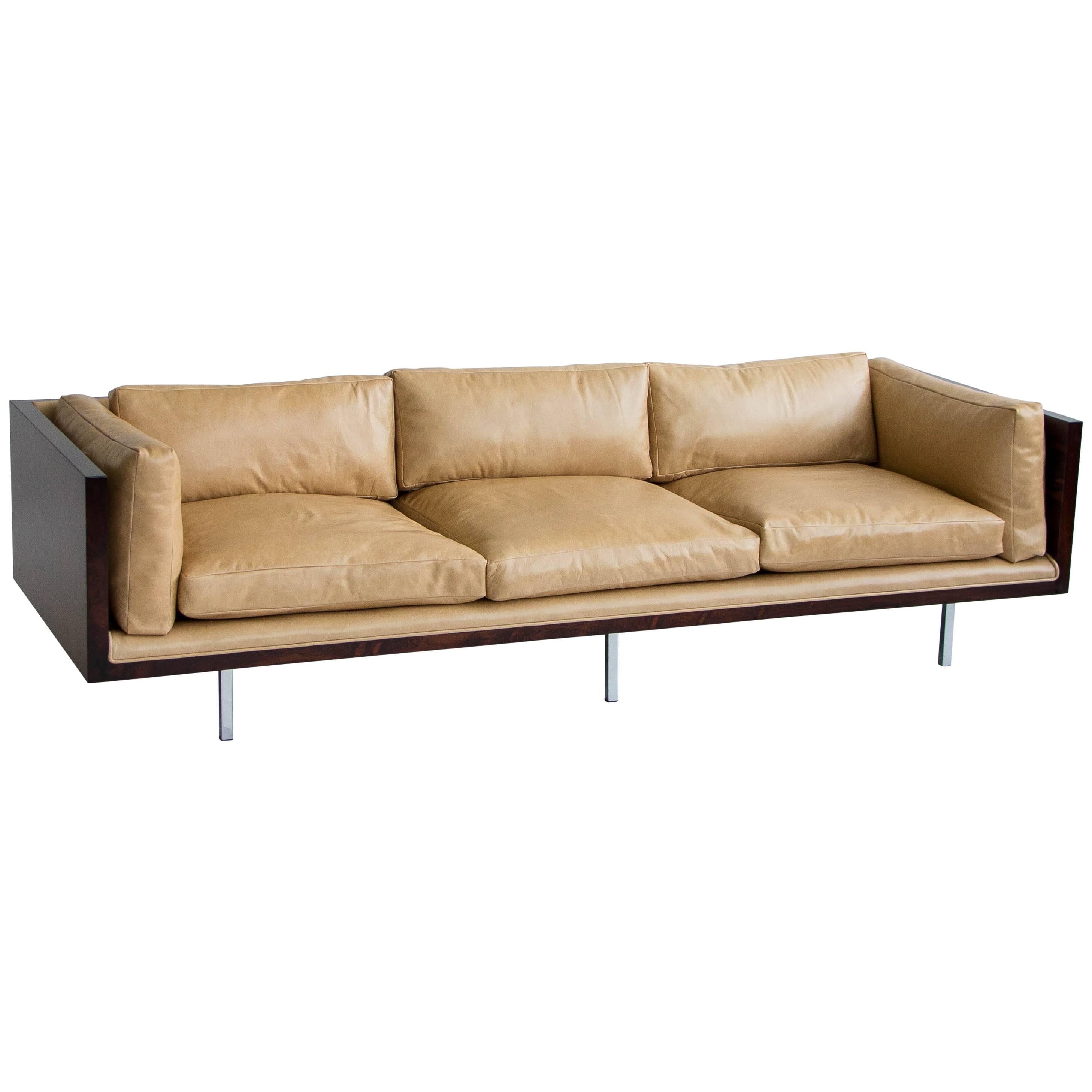 Milo Baughman Rosewood and Leather Case Sofa