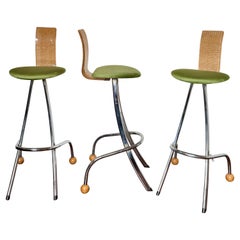 Rare Vintage Memphis style French bar stools by Miriam, circa 1990s